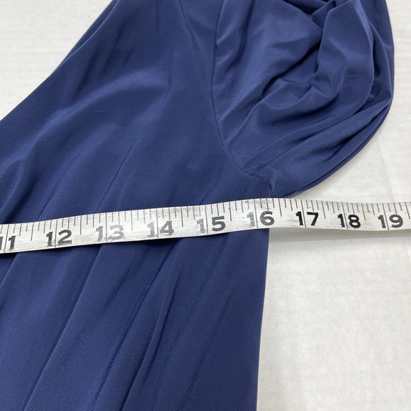 DB Studio Dress Womens 10 Blue Jersey Knit Gown Maxi Deep Gathered V Neck Event - Picture 6 of 9